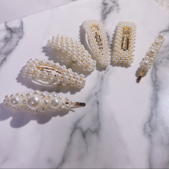 Brand New Set of 6 Faux Pearl Hair Barrettes Hair Clips - Picture 2 of 3